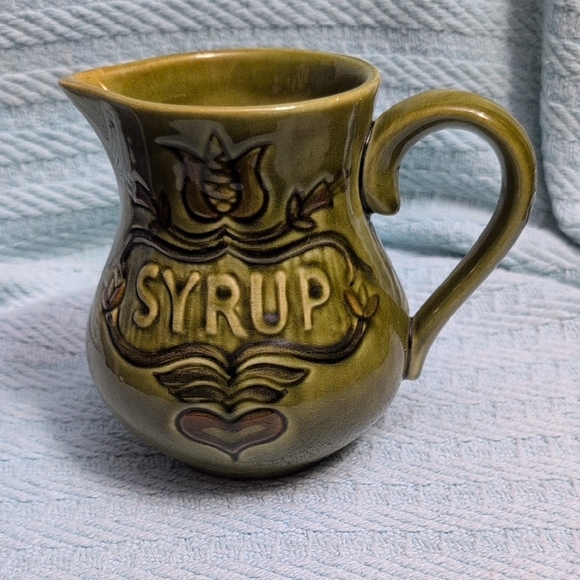 Source Unknown Other - Vintage Mid-century Green Ceramic Syrup Pitcher